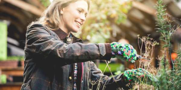 woman cutting plants